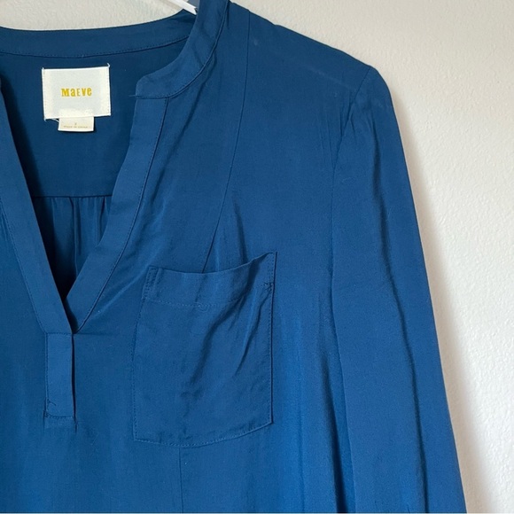 Anthropologie Maeve Blue Laiken Henley Front Pocket Blouse Size 2 - Picture 3 of 7